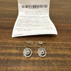 Vintage Macy’s 14k White Gold Circle Swirl Diamond Dangle Earrings